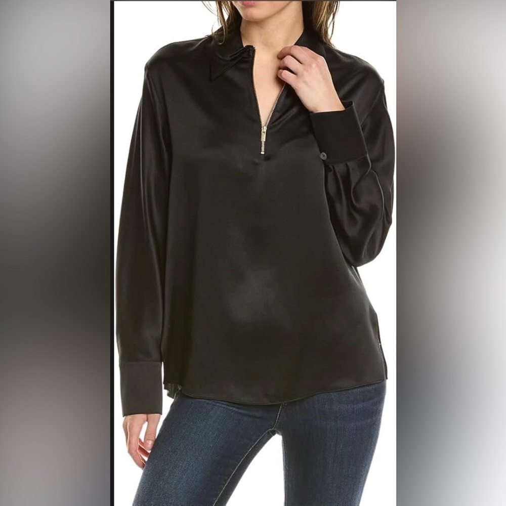 Vince black silk with gold zipper blouse